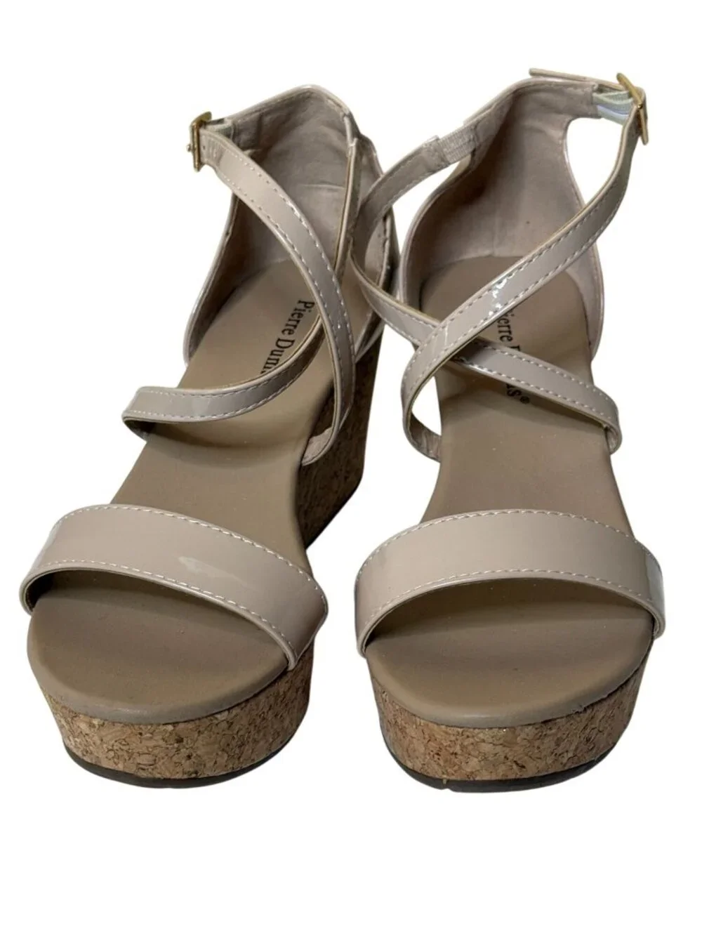 Pierre Dumas Women's Cork Platform Wedge Sandals Nude Strappy Heel Size 9